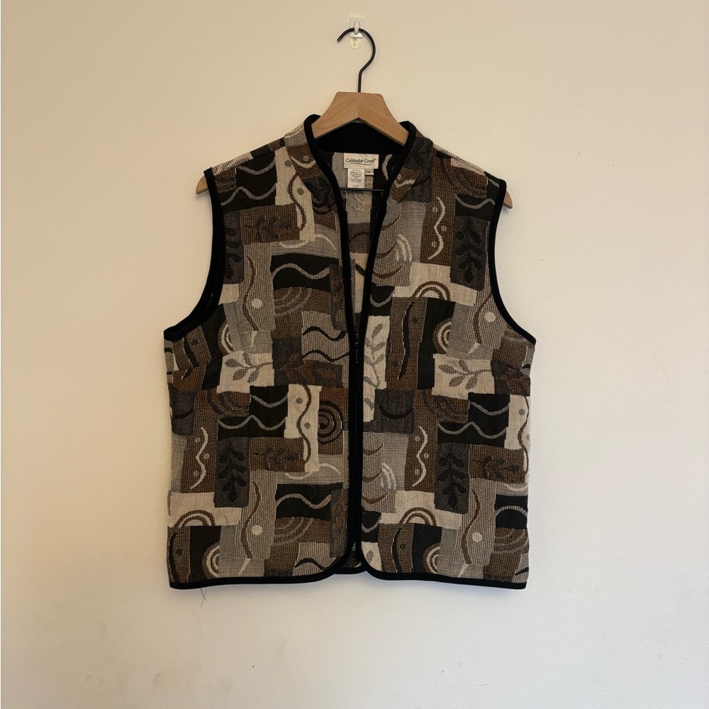 Coldwater Creek Tapestry Vest XL Made in USA Brown Abstract Patchwork